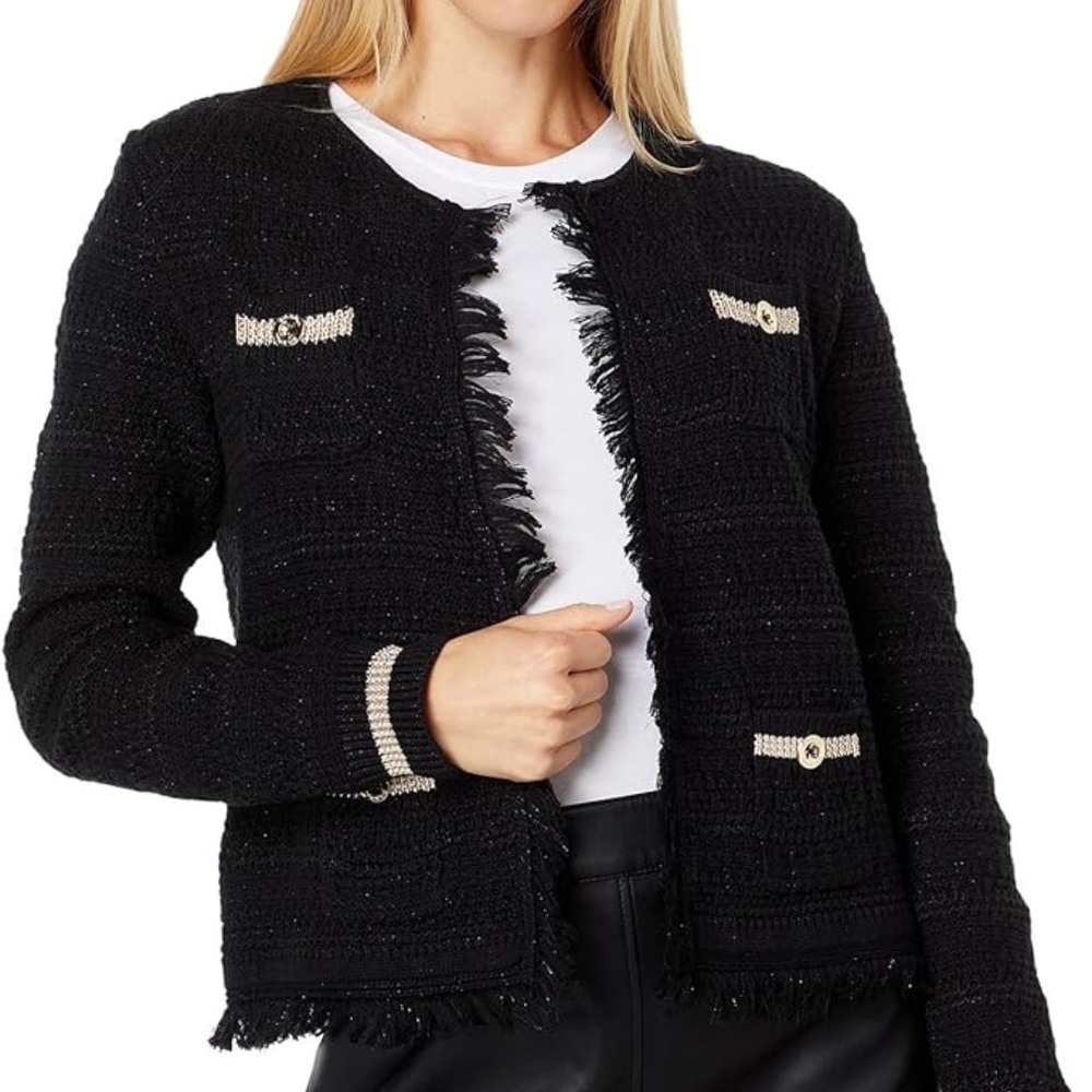 Lilly Pulitzer Beckington Woven Knit Cardigan- XS, black & gold